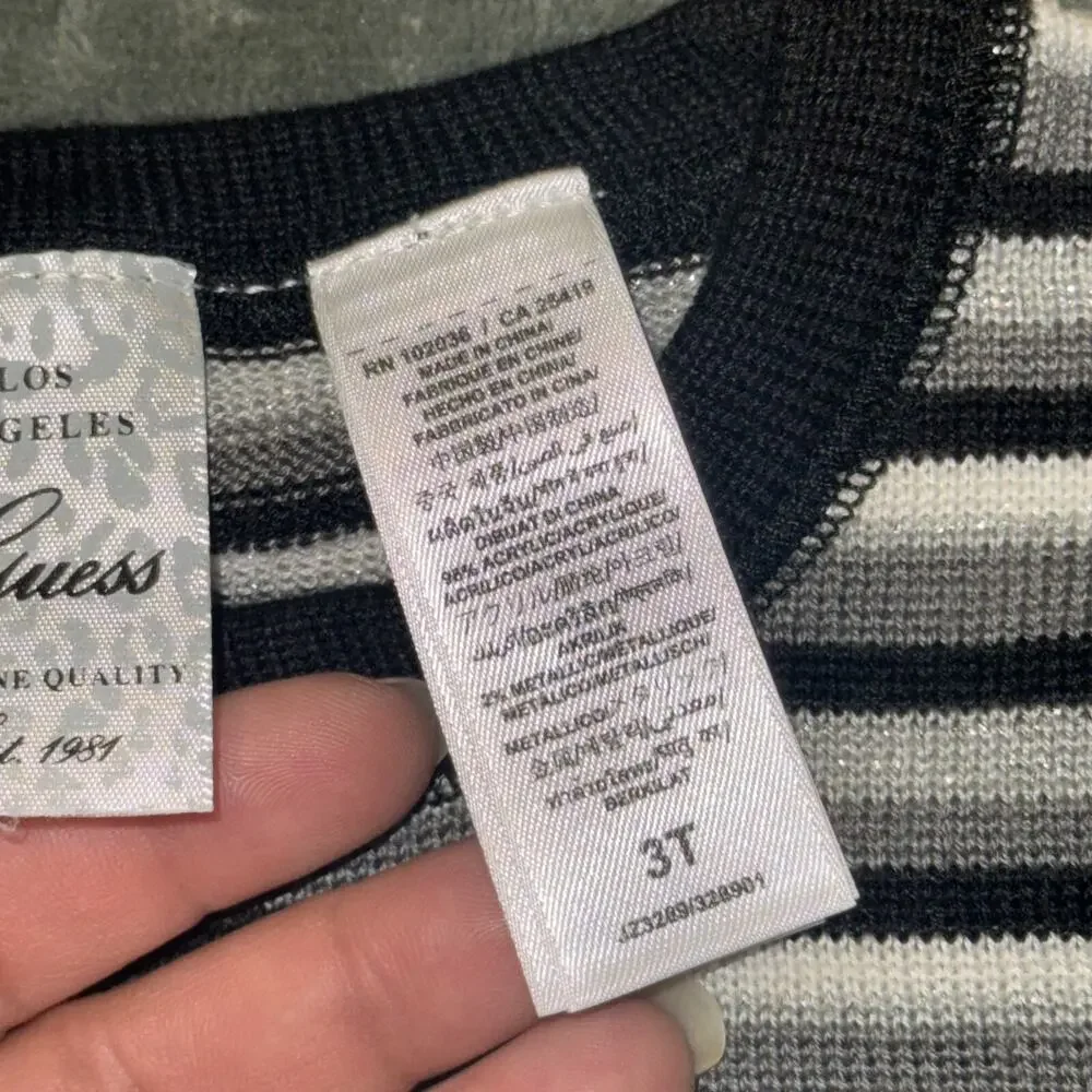 Guess Sweater Dress Kids 3T Black White Striped Crew Neck Long‎ Sleeve Pullover